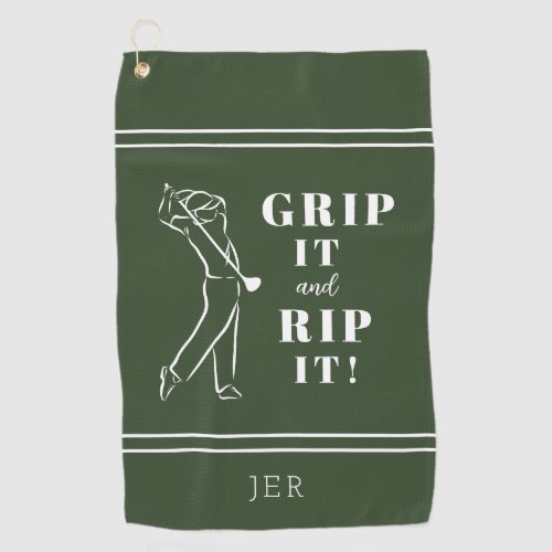 Funny Humorous Golf Grip Rip Mens Green Pro Custom Golf Towel