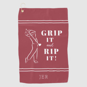 Funny Humorous Golf Grip Rip Mens Pro Custom Red Golf Towel