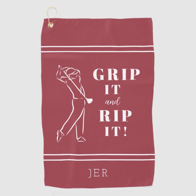 Funny Humorous Golf Grip Rip Mens Pro Custom  Red Golf Towel (Front)