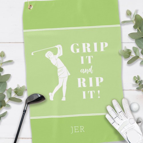 Funny Humorous Golf Grip Rip Womens Custom Yellow Golf Towel