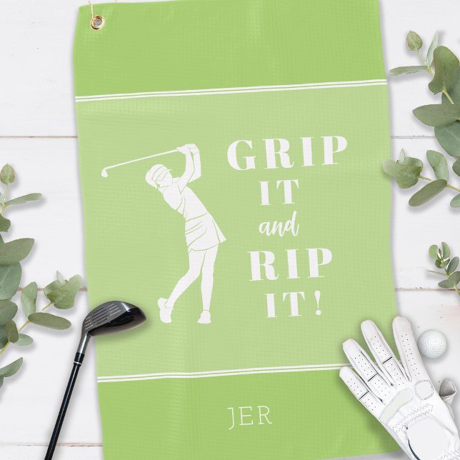 Funny Humorous Golf Grip Rip Womens Custom Yellow Golf Towel (Creator Uploaded)