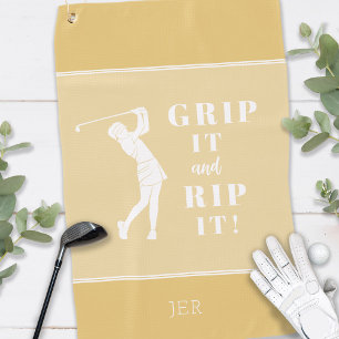 Funny Humorous Golf Grip Rip Womens Custom Yellow Towel