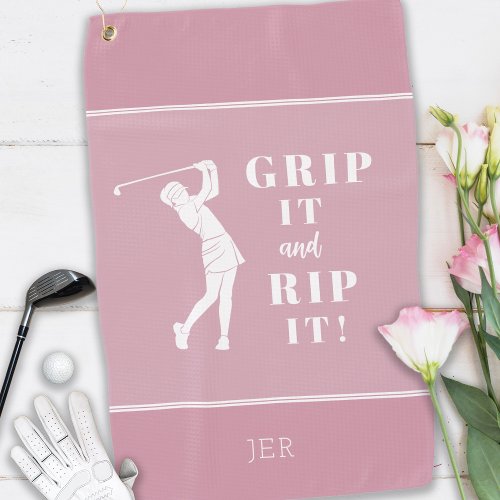 Funny Humorous Golf Grip Rip Womens Pink Custom Golf Towel