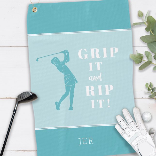 Funny Humorous Golf Grip Rip Womens Teal Custom Towel (Creator Uploaded)