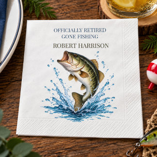 Funny Humorous Gone Fishing Retirement Party Napkins