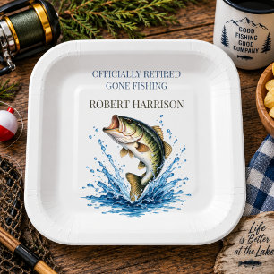 Funny Humorous Gone Fishing Retirement Party Paper Plates