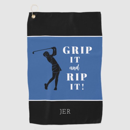 Funny Humorous Ladies Golf Grip Rip Blue Black Golf Towel