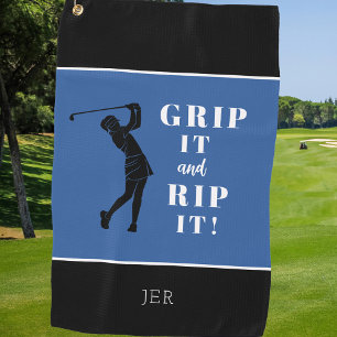 Funny Humorous Ladies Golf Grip Rip Blue Black Towel