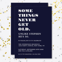 Funny Humorous Navy Blue White Birthday Party