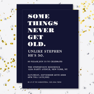 Funny Humorous Navy Blue White Birthday Party Invitation
