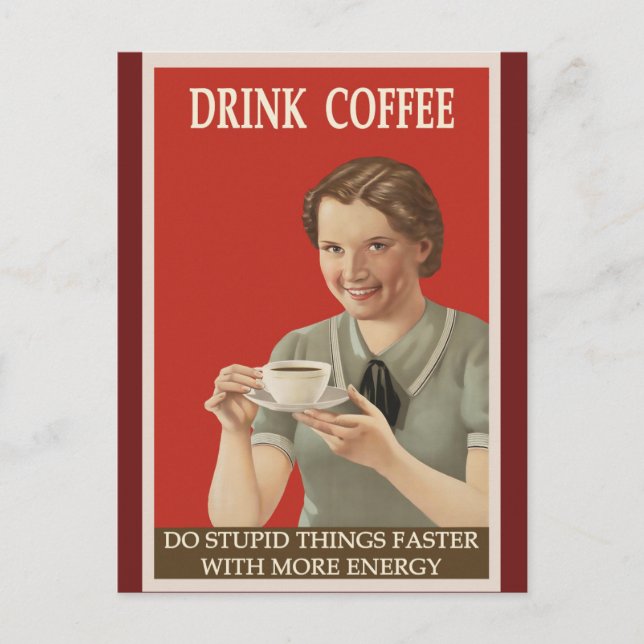 Funny Humorous Vintage Coffee Poster Postcard (Front)