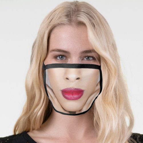 funny humour woman red lips face mask