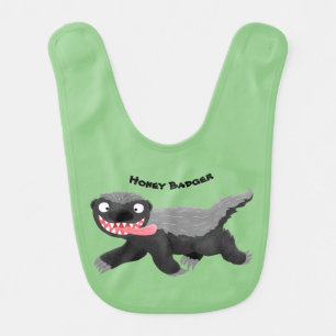 Funny hungry honey badger cartoon illustration baby bib