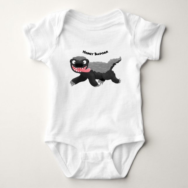 Funny hungry honey badger cartoon illustration baby bodysuit (Front)