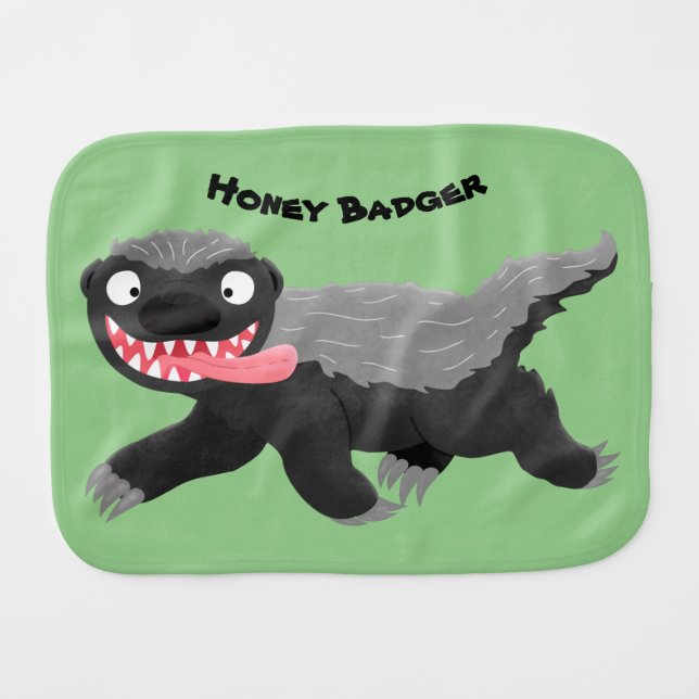 Funny hungry honey badger cartoon illustration baby burp cloth (Front Horizontal)