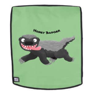 Funny hungry honey badger cartoon illustration backpack