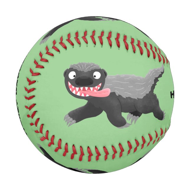 Funny hungry honey badger cartoon illustration baseball (Front Left)