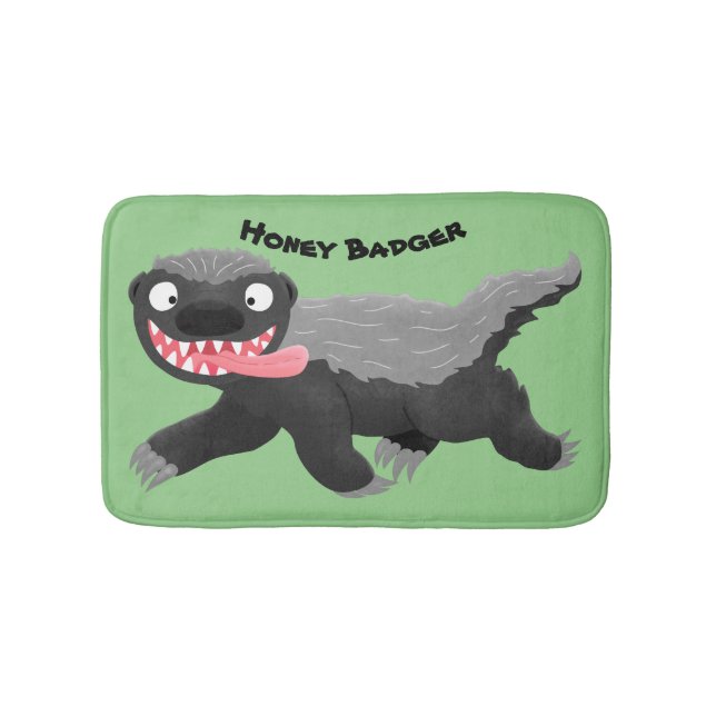 Funny hungry honey badger cartoon illustration bath mat (Front)