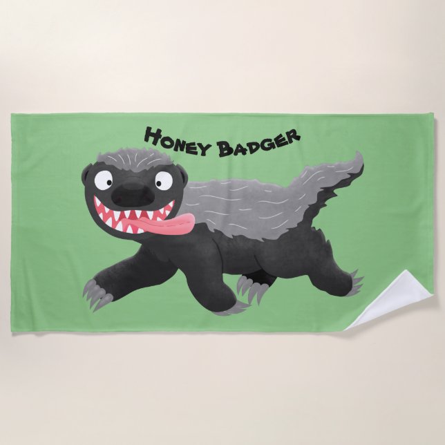 Funny hungry honey badger cartoon illustration beach towel (Front)