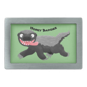 Funny hungry honey badger cartoon illustration belt buckle