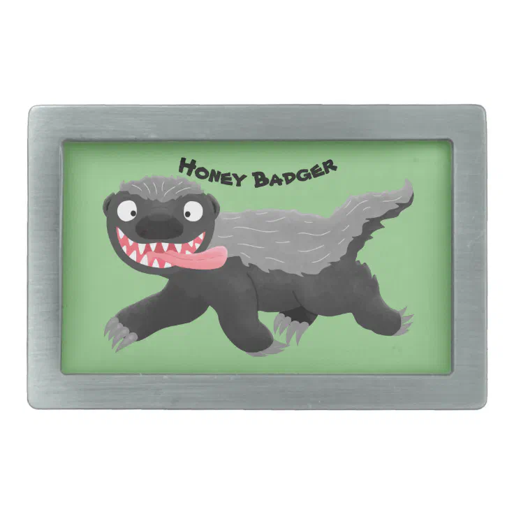 Funny hungry honey badger cartoon illustration belt buckle | Zazzle