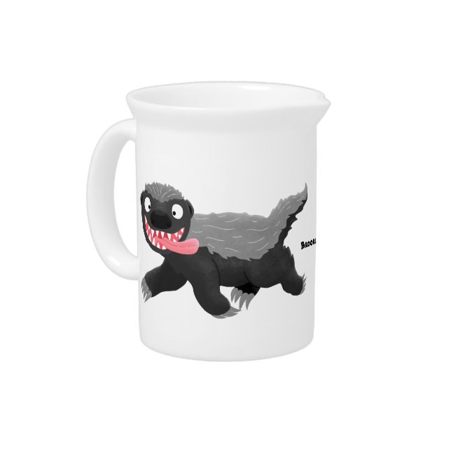 Funny hungry honey badger cartoon illustration beverage pitcher (Left)