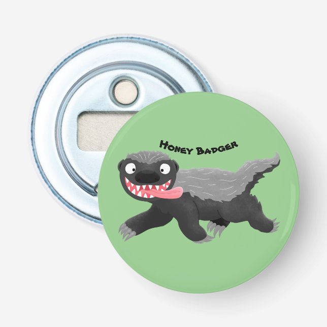 Funny hungry honey badger cartoon illustration bottle opener (Front)