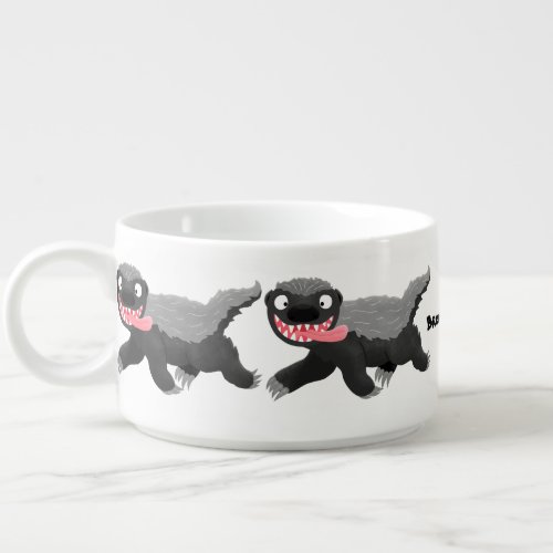 Funny hungry honey badger cartoon illustration bowl