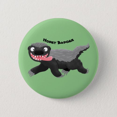 Funny hungry honey badger cartoon illustration button