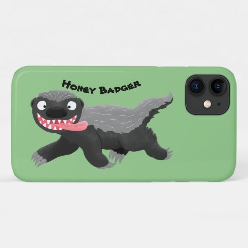 Funny hungry honey badger cartoon illustration iPhone 11 case