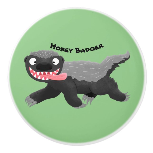 Funny hungry honey badger cartoon illustration ceramic knob (Front)