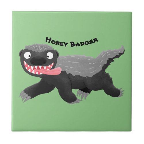 Funny hungry honey badger cartoon illustration ceramic tile