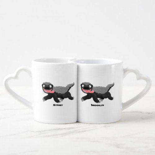 Funny hungry honey badger cartoon illustration coffee mug set