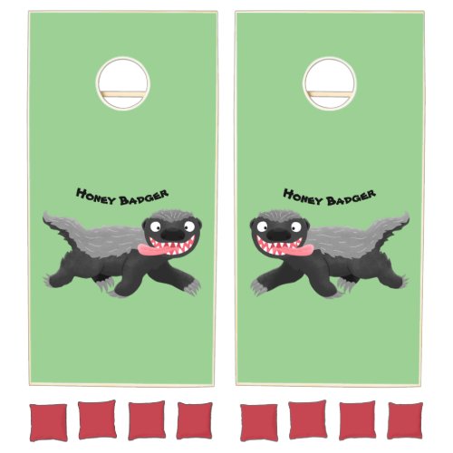 Funny hungry honey badger cartoon illustration cornhole set