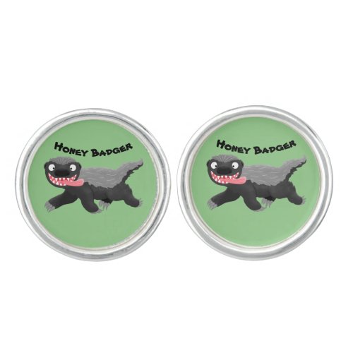 Funny hungry honey badger cartoon illustration cufflinks