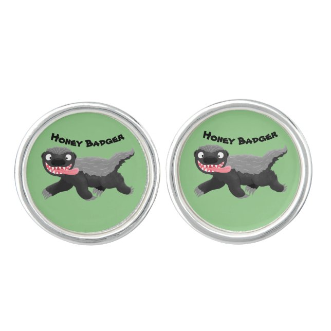 Funny hungry honey badger cartoon illustration cufflinks (Front)