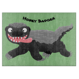 Funny hungry honey badger cartoon illustration cutting board