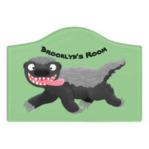 Funny hungry honey badger cartoon illustration door sign