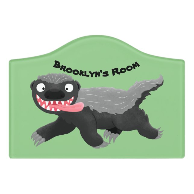 Funny hungry honey badger cartoon illustration  door sign (Small Crest Front)