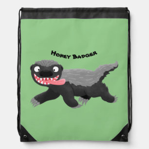 Funny hungry honey badger cartoon illustration drawstring bag
