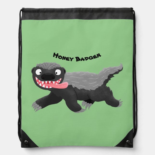 Funny hungry honey badger cartoon illustration drawstring bag (Front)