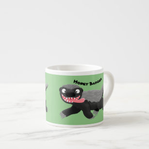 Funny hungry honey badger cartoon illustration espresso cup