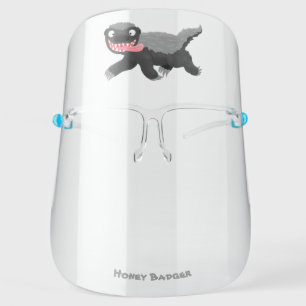 Funny hungry honey badger cartoon illustration face shield