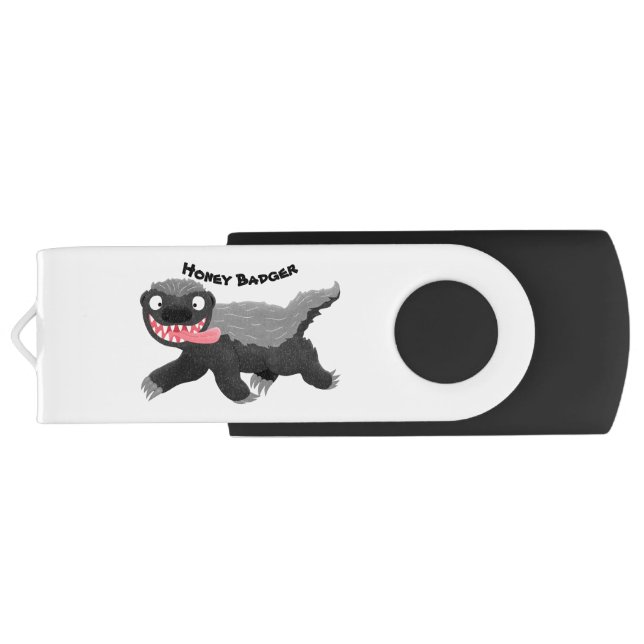 Funny hungry honey badger cartoon illustration flash drive (Back)