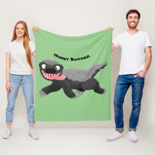 Funny hungry honey badger cartoon illustration fleece blanket