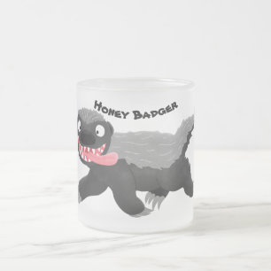 Funny hungry honey badger cartoon illustration frosted glass coffee mug