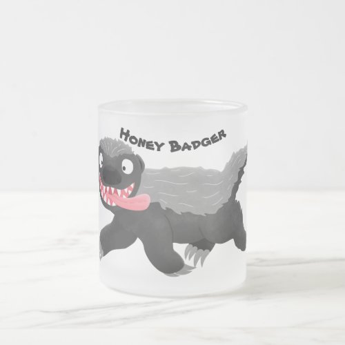 Funny hungry honey badger cartoon illustration frosted glass coffee mug