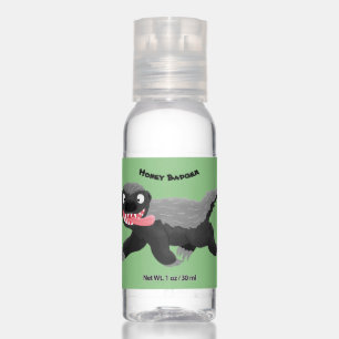 Funny hungry honey badger cartoon illustration hand sanitizer