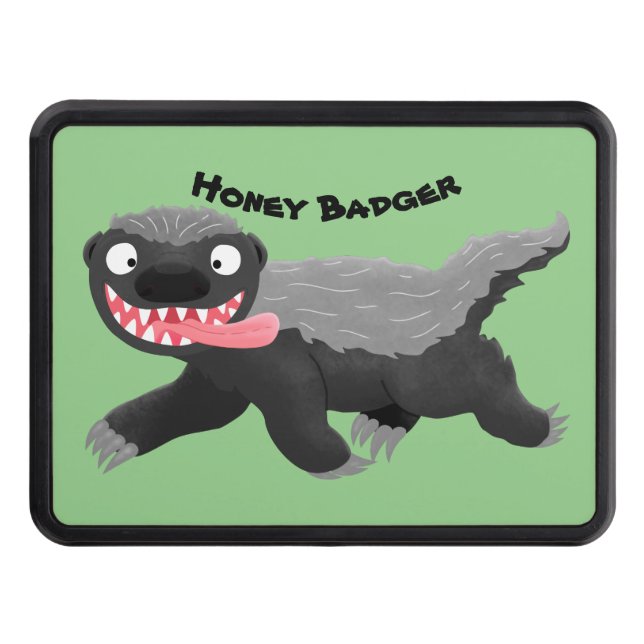 Funny hungry honey badger cartoon illustration hitch cover (Front)