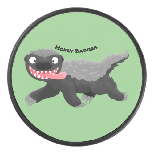 Funny hungry honey badger cartoon illustration hockey puck